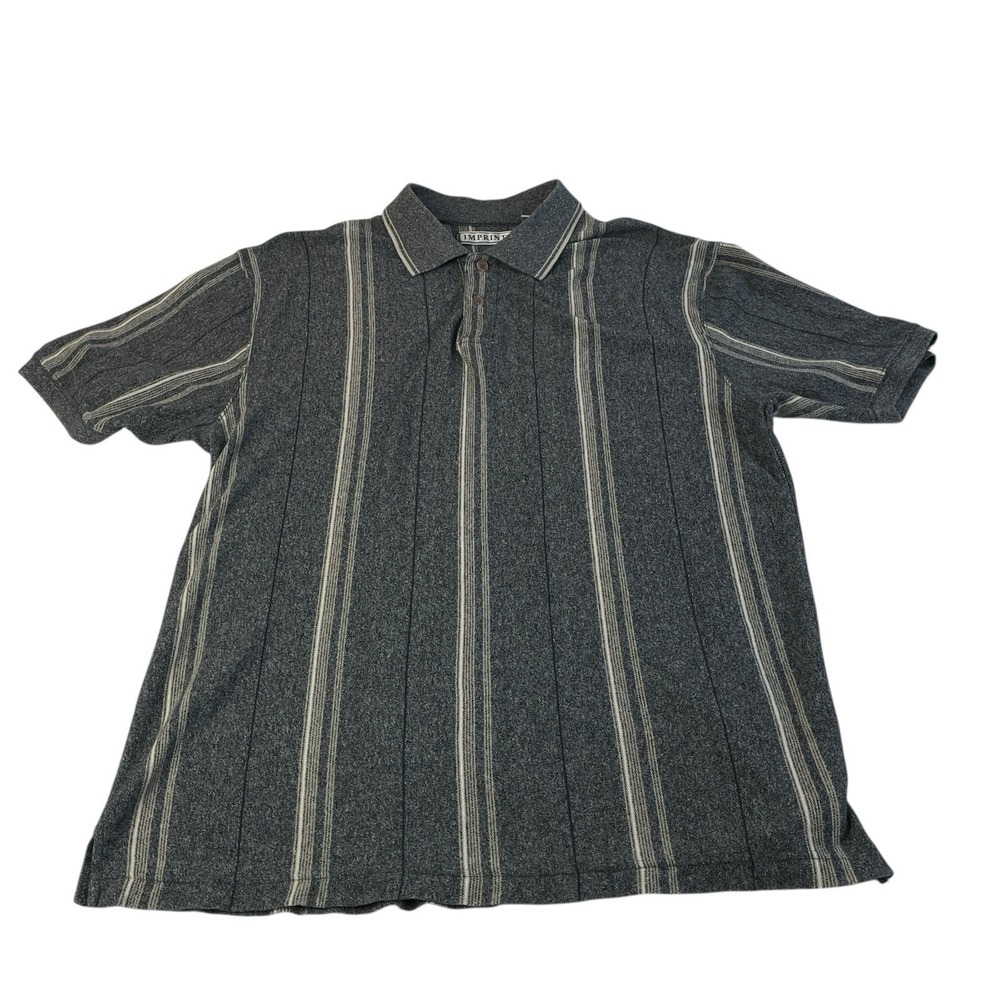 Imprints Men's Large Vertical Stripe Polo Shirt Gray Beige Retro Y2K Cotton